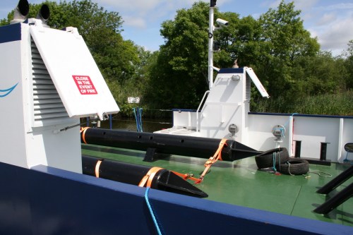 Inis Cealtra at Portumna 9_resize Twin exhausts to port, presumably engine and generator