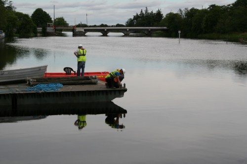 Bitts are screwed in at the corner of the pontoon