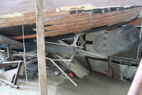 Wooden boat in the shed at Lowtown 4_resize Cruiser in the shed (twin-screw)