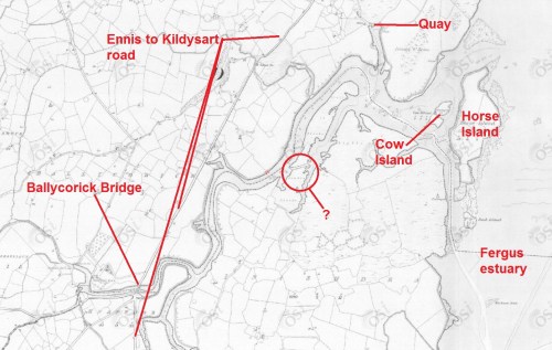 Ballycorick on the Historic 6" map, annotated