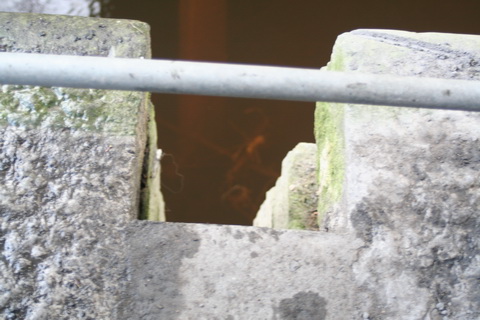 Errina Bridge stop-plank grooves (towing-path side, with uppermost stone removed)