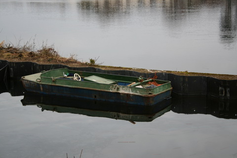 Workboat (L&M Keating Ltd) building the flash lock at Killaloe January 2011