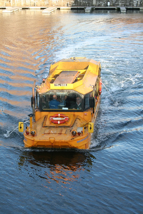 DUKWing under the bridge into the Albert Dock, Liverpool