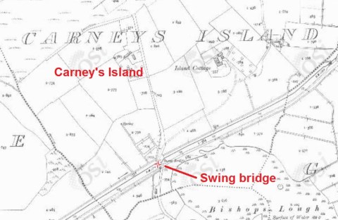 Carney's Island swing bridge on the Ulster Canal (OSI ~1900)